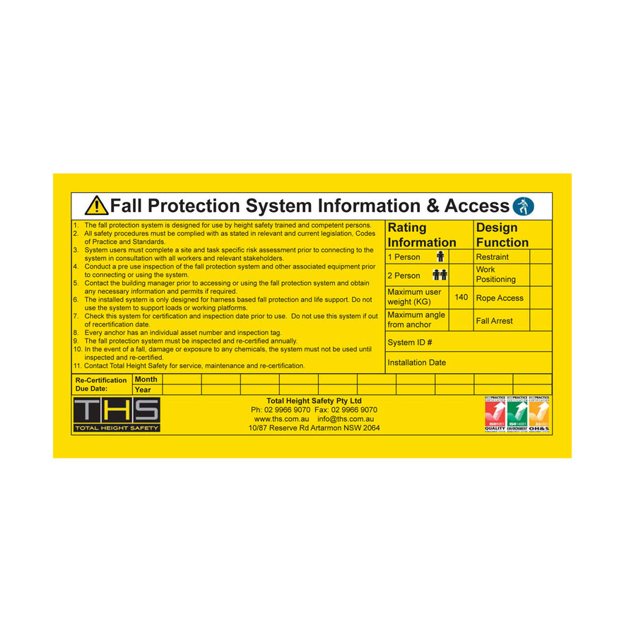 Fall Protection System Sign